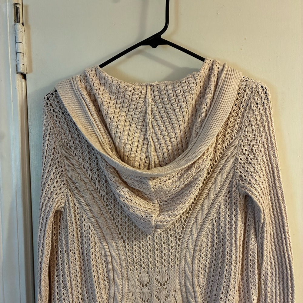 Women's Cream Open-Front Knit Cardigan Sweater - Picture 3 of 4